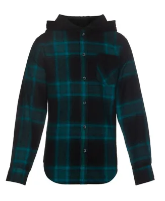Univibe Big Boys Harpe Hooded Brushed Flannel Button Front Shirt