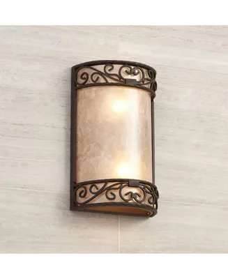 Natural Mica Rustic Wall Mount Light Fixture Walnut Brown Metal Iron Scroll 12 1/2" Curved Sconce Decor for Bedroom Bathroom Bedside Living Room Home