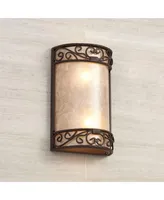 Natural Mica Rustic Wall Mount Light Fixture Walnut Brown Metal Iron Scroll 12 1/2" Curved Sconce Decor for Bedroom Bathroom Bedside Living Room Home
