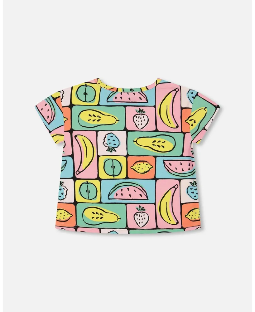 Girl Organic Cotton Jersey Top Printed Fruits Square