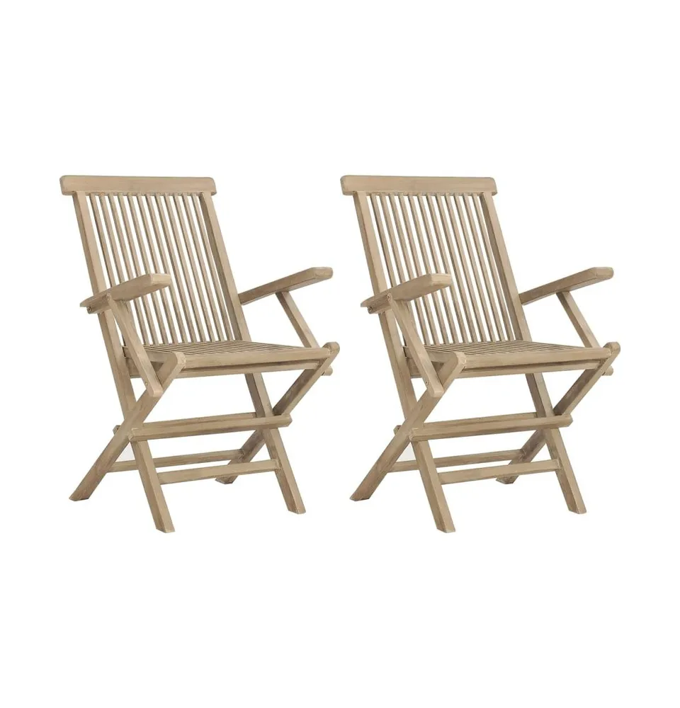 Folding Patio Chairs 2 pcs Gray 22"x24"x35" Solid Wood Teak