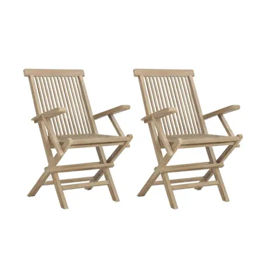 Folding Patio Chairs 2 pcs Gray 22"x24"x35" Solid Wood Teak
