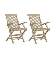 Folding Patio Chairs 2 pcs Gray 22"x24"x35" Solid Wood Teak