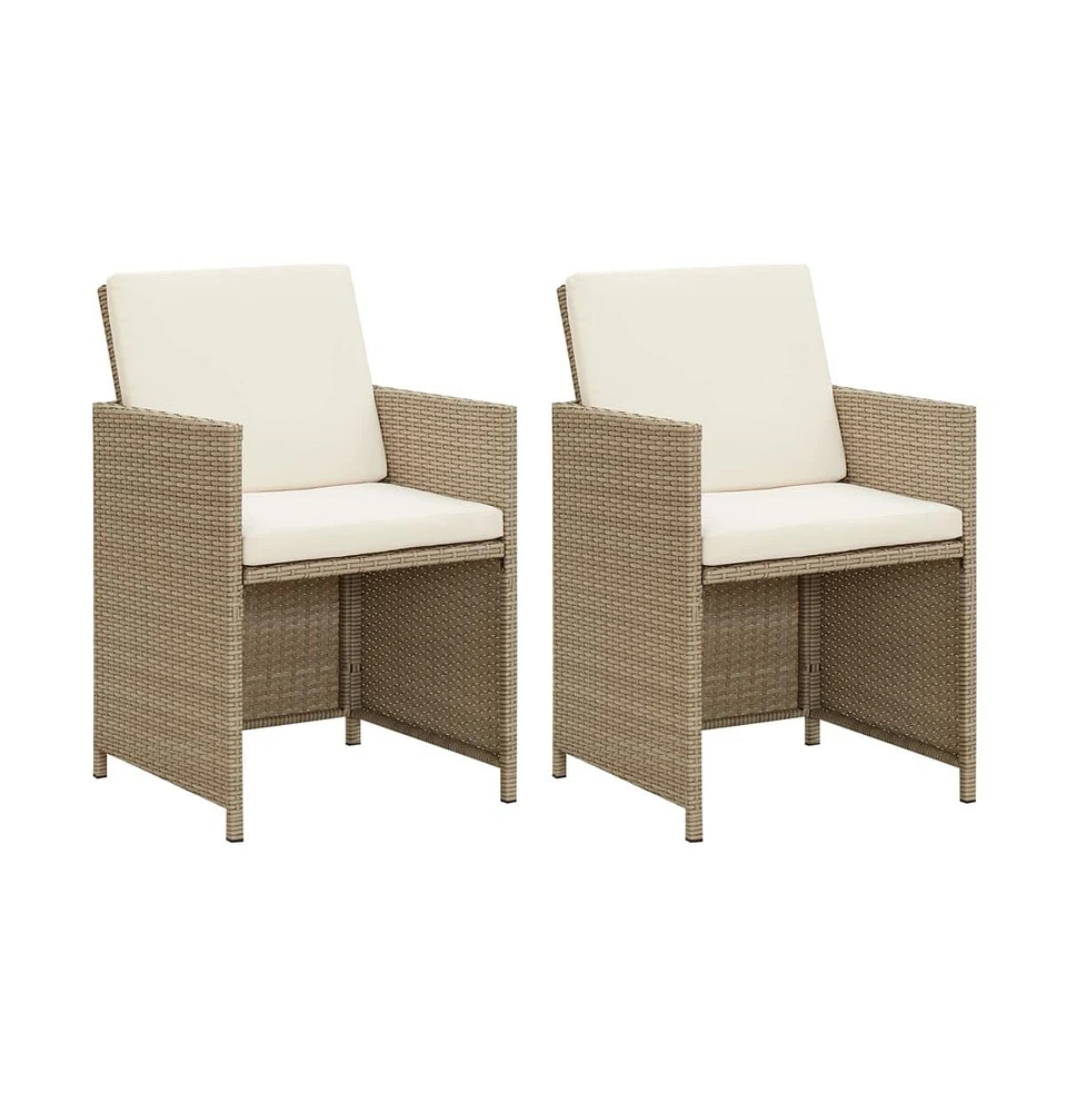 vidaXL Patio Chairs with Cushions 2 pcs Poly Rattan Beige