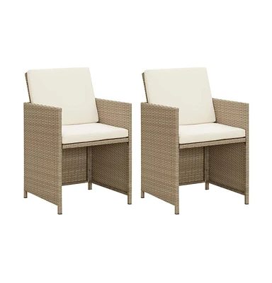 vidaXL Patio Chairs with Cushions 2 pcs Poly Rattan Beige