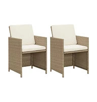 vidaXL Patio Chairs with Cushions 2 pcs Poly Rattan Beige