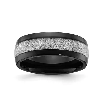 Chisel Stainless Steel Black Ip-plated Meteorite Inlay Band Ring