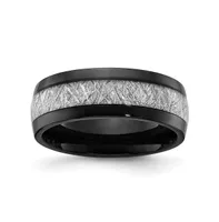 Chisel Stainless Steel Black Ip-plated Meteorite Inlay Band Ring