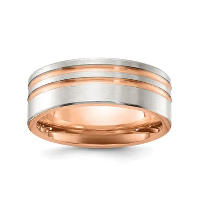 Chisel Stainless Steel Brushed Rose Ip-plated Stripes Band Ring