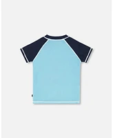 Boy Short Sleeve Rash guard With Printed Fish Navy