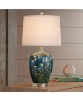 Devan Cottage Table Lamp with Nightlight 24.5" High Ceramic Blue Acrylic Vine Handcrafted Oval Fabric Shade Decor for Living Room Bedroom House Bedsid