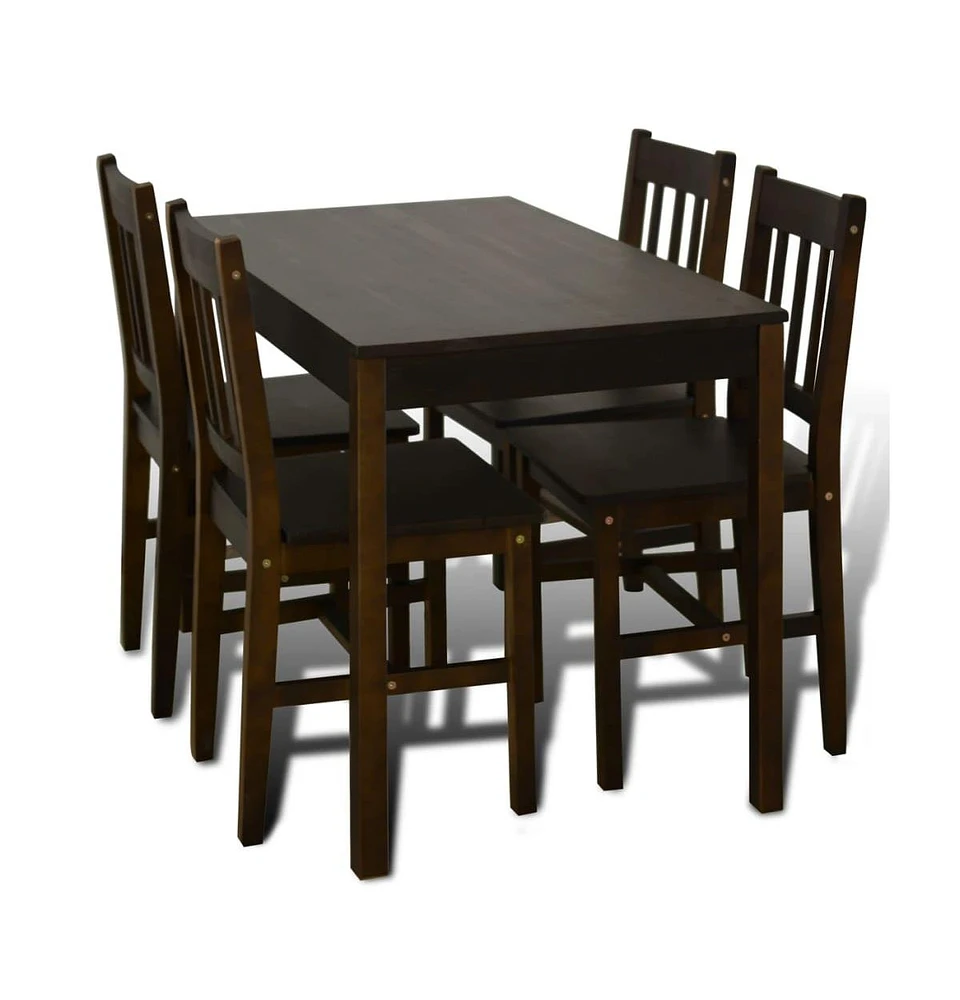 vidaXL Wooden Dining Table with 4 Chairs Brown