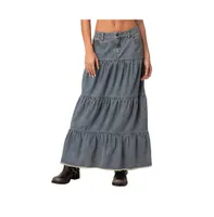 Women's Countryside tiered washed denim maxi skirt