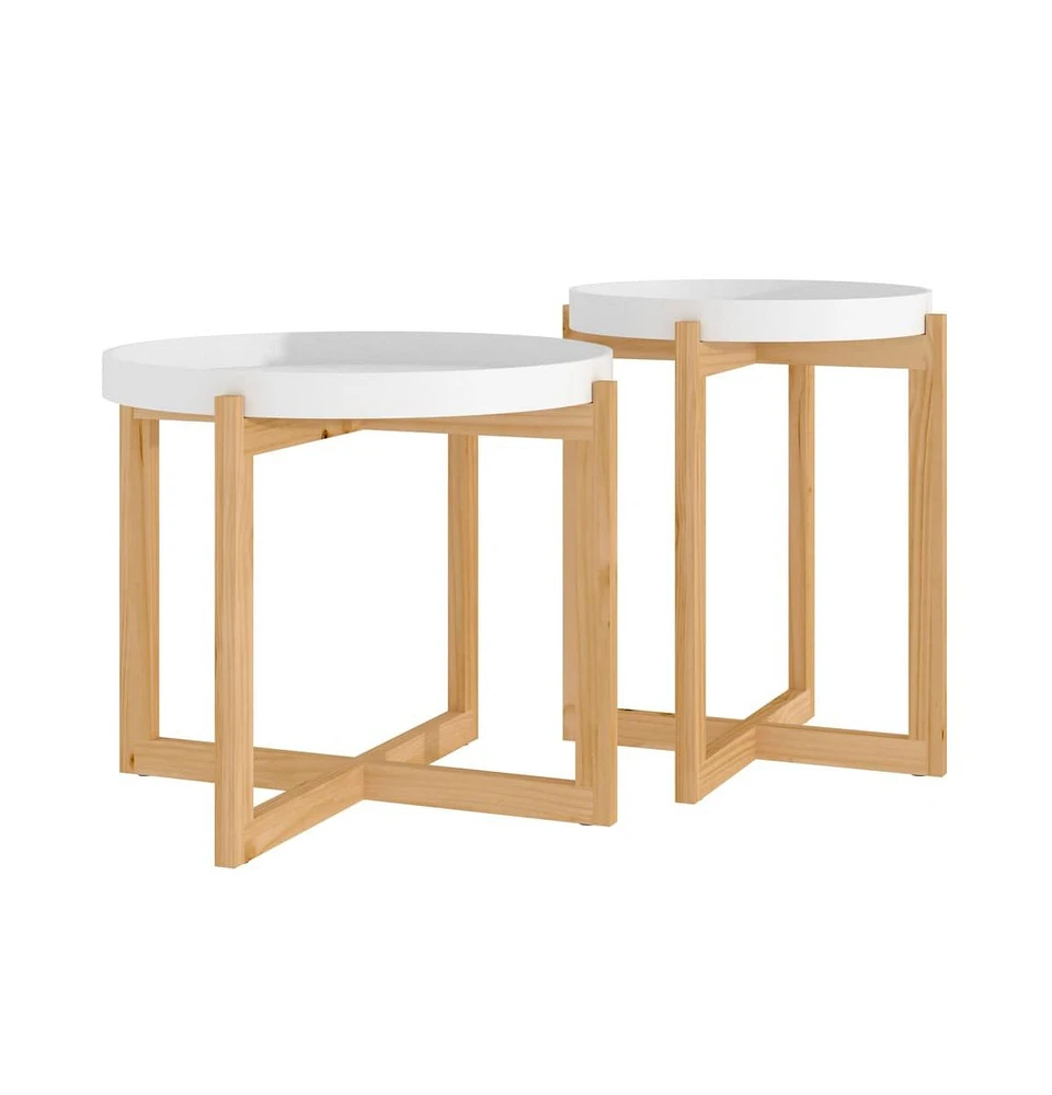 vidaXL Coffee Tables 2 pcs White Engineered Wood and Solid Wood Pine