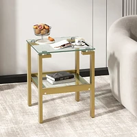 Streamdale Furniture Clear Glass Side & End Table With Gold Legs Tempered Glass Nightstand Corner Table