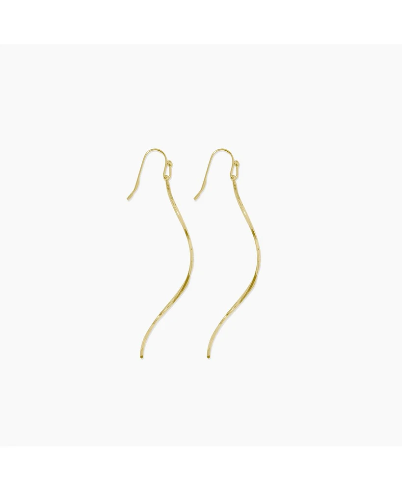 sanctuaire Long Thin Twisted Bar Earrings Gold