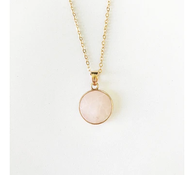 sanctuaire Rose Quartz Round Pendant Necklace Gold