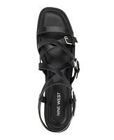 Nine West Women's Rulen Square Toe Strappy Flat Sandals