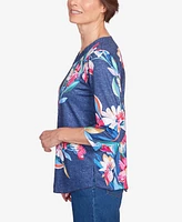 Alfred Dunner Petite in Full Bloom Placed Floral V-neck Top