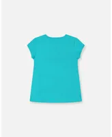 Girl Organic Cotton Tee With Print Turquoise - Toddler|Child