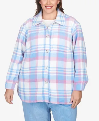 Alfred Dunner Plus Swiss Chalet Collared Plaid Shirt Jacket