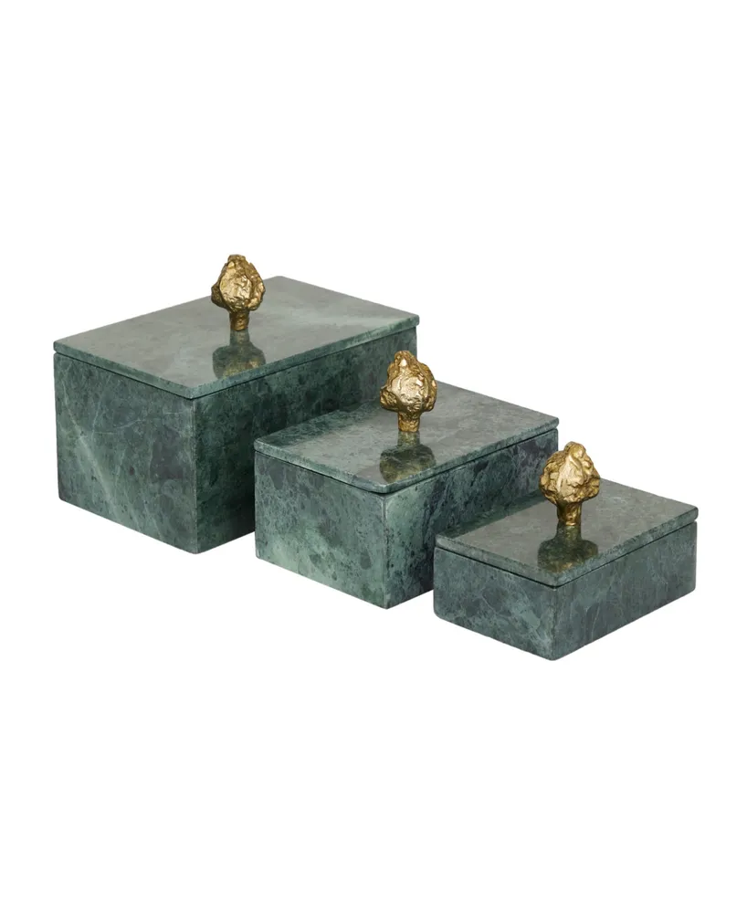 Rosemary Lane Real Marble Box with Gold-Tone Final Set of 3 - 9", 7", 6" W