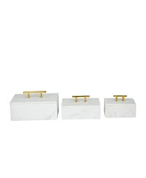 Rosemary Lane Real Marble Box with Gold-Tone Handle Set of 3 - 12", 10", 8" W