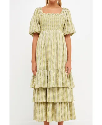 Women's Gingham Striped Multi Tiered Maxi