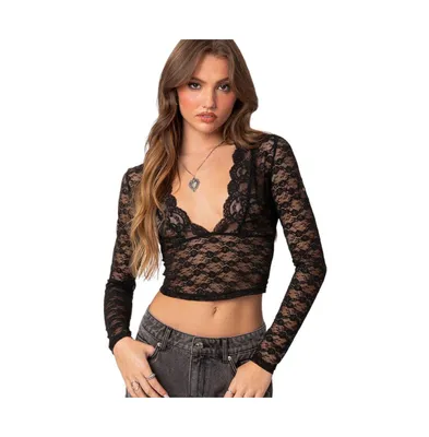 Women's Beck plunge neck sheer lace top