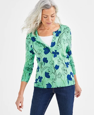 Style & Co Women's Printed Button-Up Cardigan Sweater, Created for Macy's