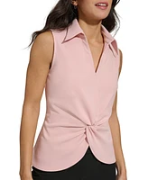 Calvin Klein Women's Collared Twist-Front Sleeveless Top