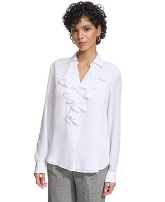 Calvin Klein Women's Ruffle-Front Long-Sleeve Shirt