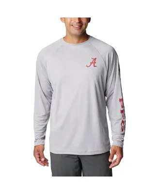 Men's Columbia Gray Alabama Crimson Tide Terminal Tackle Omni-Shade Raglan Long Sleeve T-shirt