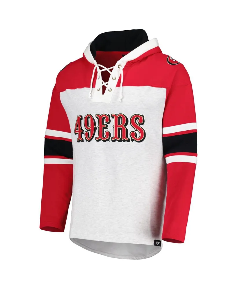 Men's '47 Brand San Francisco 49ers White Gridiron Lace-Up Pullover Hoodie