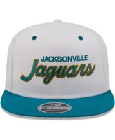 Men's New Era White, Teal Distressed Jacksonville Jaguars Sparky Original 9FIFTY Snapback Hat