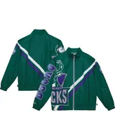 Men's Mitchell & Ness Hunter Green Milwaukee Bucks Exploded Logo Warm-Up Full-Zip Jacket