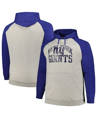 Men's Profile Heather Gray, Royal Distressed New York Giants Big and Tall Favorite Arch Throwback Raglan Pullover Hoodie