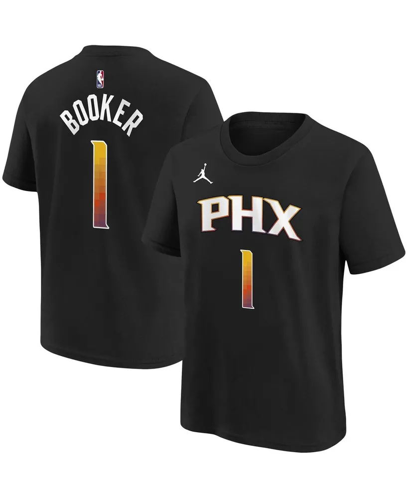 Big Boys Jordan Devin Booker Black Phoenix Suns Statement Edition Name and Number Player T-shirt