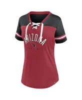 Women's Fanatics Cardinal, Black Arizona Cardinals Blitz and Glam Lace-Up V-Neck Jersey T-shirt