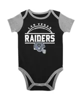 Newborn and Infant Boys Girls Black, Heather Gray Las Vegas Raiders Home Field Advantage Three-Piece Bodysuit, Bib Booties Set