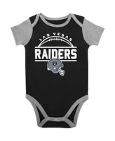 Newborn and Infant Boys and Girls Black, Heather Gray Las Vegas Raiders Home Field Advantage Three-Piece Bodysuit, Bib and Booties Set