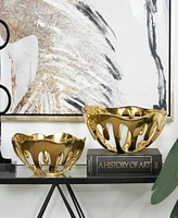Rosemary Lane Aluminum Drip Decorative Bowl with Open Frame Design, Set of 2 - 13", 11" H