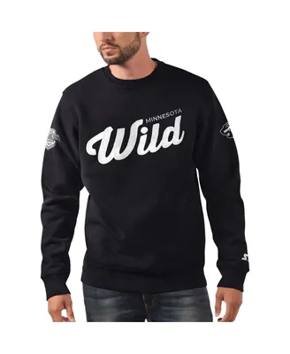 Men's Starter x Nhl Black Ice Black Minnesota Wild Cross Check Pullover Sweatshirt