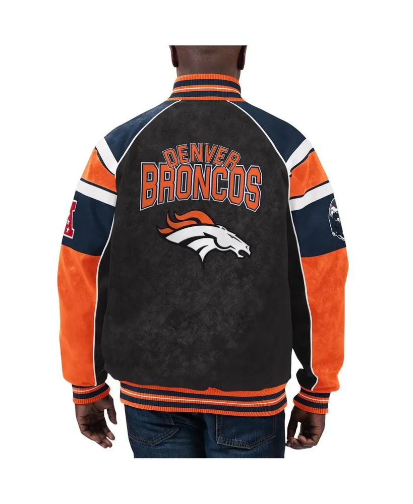 Men's G-iii Sports by Carl Banks Black Denver Broncos Faux Suede Raglan Full-Zip Varsity Jacket