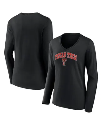 Women's Fanatics Black Texas Tech Red Raiders Evergreen Campus Long Sleeve V-Neck T-shirt