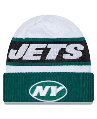 Men's New Era White, Green New York Jets 2023 Sideline Tech Cuffed Knit Hat