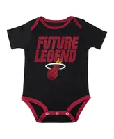 Infant Boys and Girls Black, Red, Gray Miami Heat Bank Shot Bodysuit, Hoodie T-shirt and Shorts Set