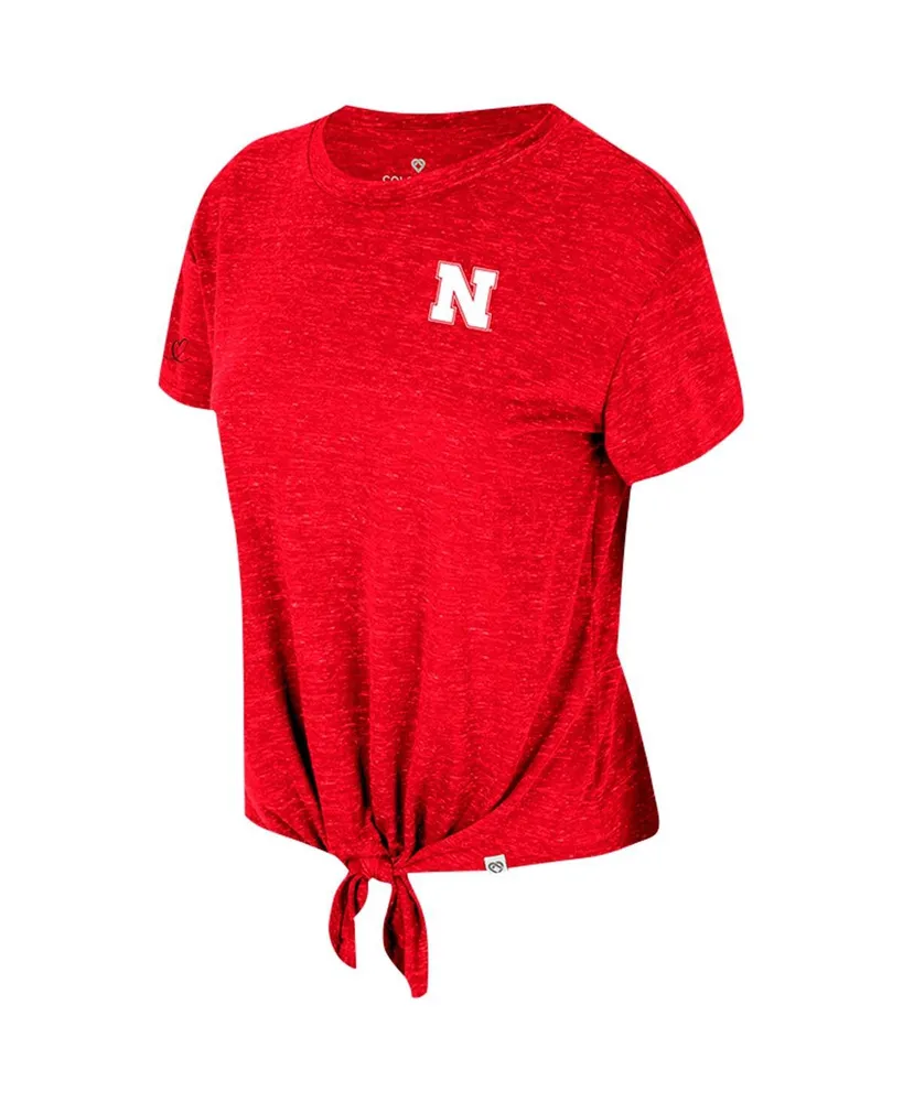 Women's Colosseum Scarlet Distressed Nebraska Huskers Finalists Tie-Front T-shirt