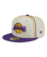 Men's New Era Cream, Purple Los Angeles Lakers Piping 2-Tone 59FIFTY Fitted Hat