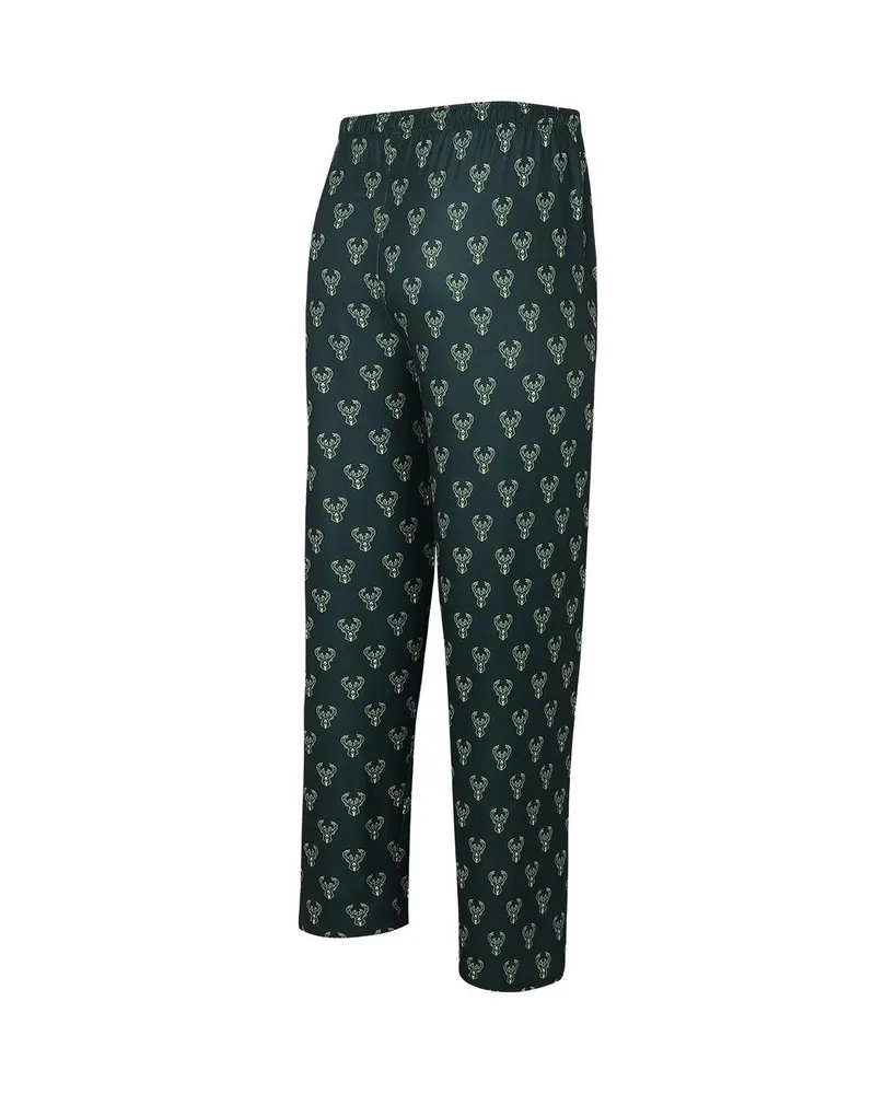 Men's Concepts Sport Hunter Green Milwaukee Bucks Allover Logo Print Gauge Sleep Pants